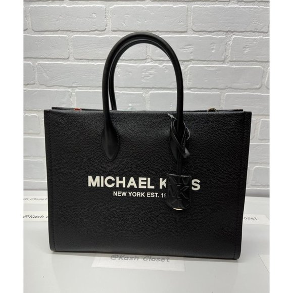 Michael Kors Handbags - Michael Kors MK Mirella Medium Pebbled Leather Tote Bag - Black